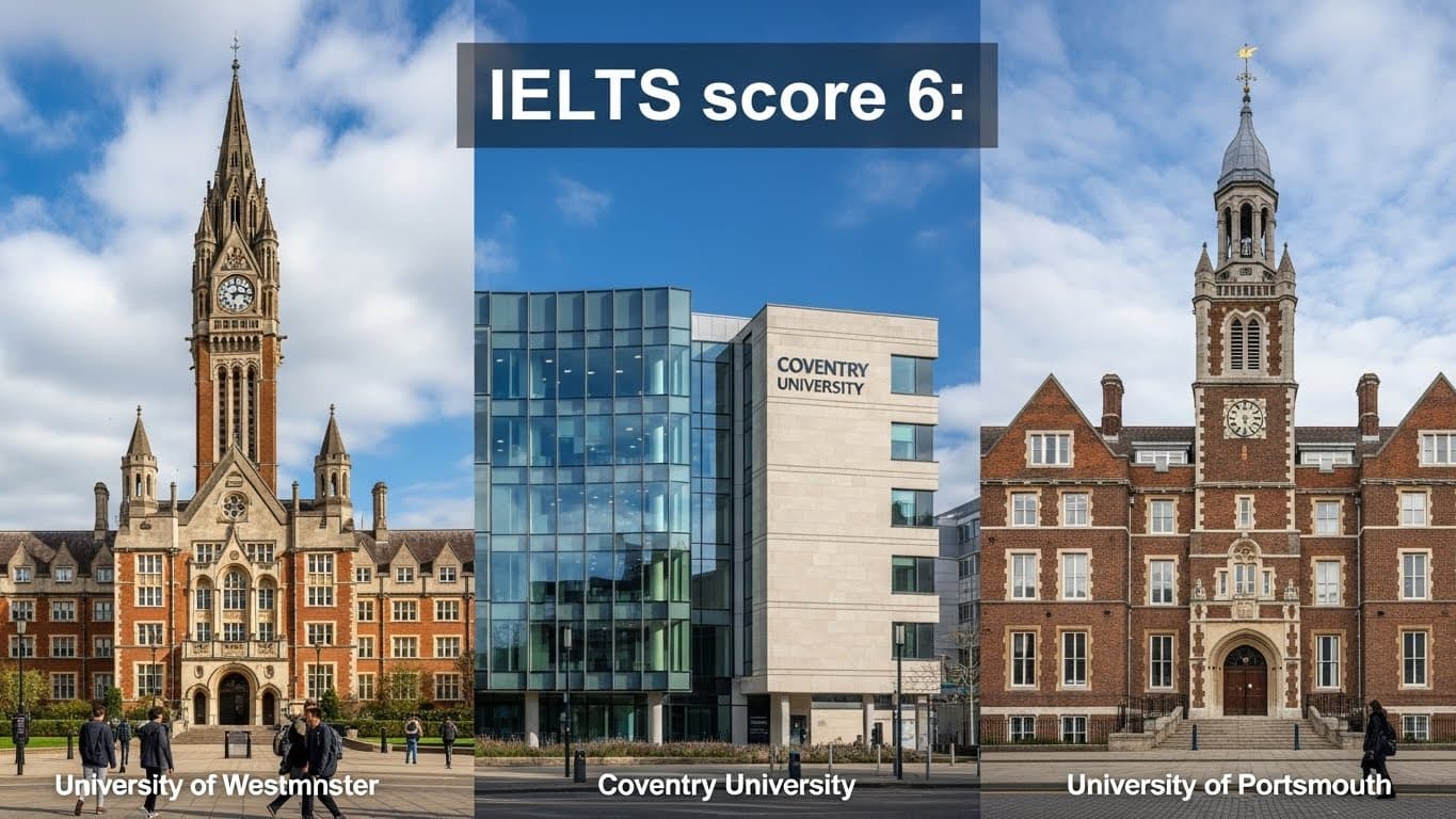 دانشگاه های انگلیس که مناسب اپلای با آیلتس 6 هستند: University of Westminster Coventry University University of Portsmouth