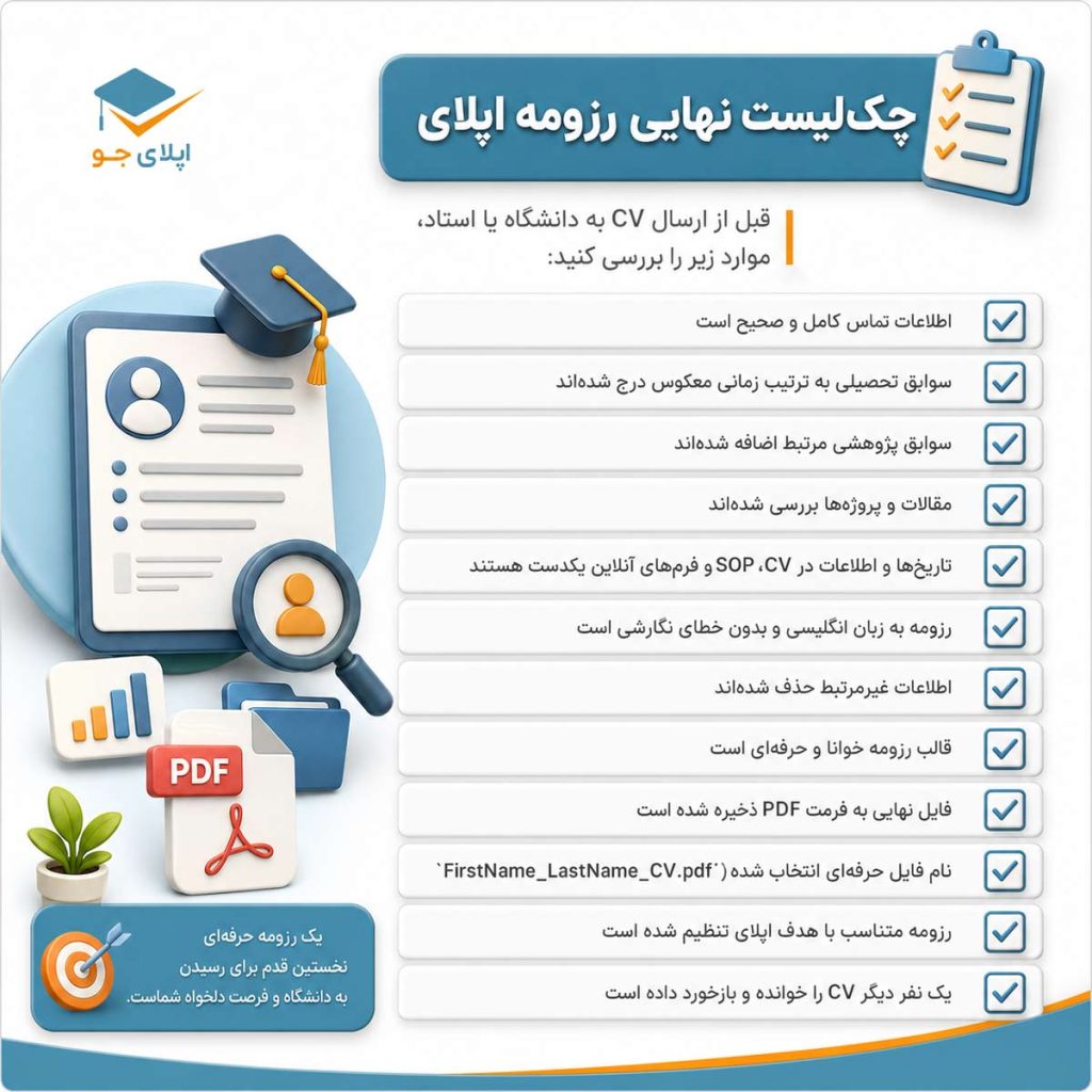 چک لیست ساخت رزومه اپلای